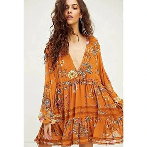 NWT Free People Cherry Blossom Mini Dress Long Sleeve Tunic Floral Summer